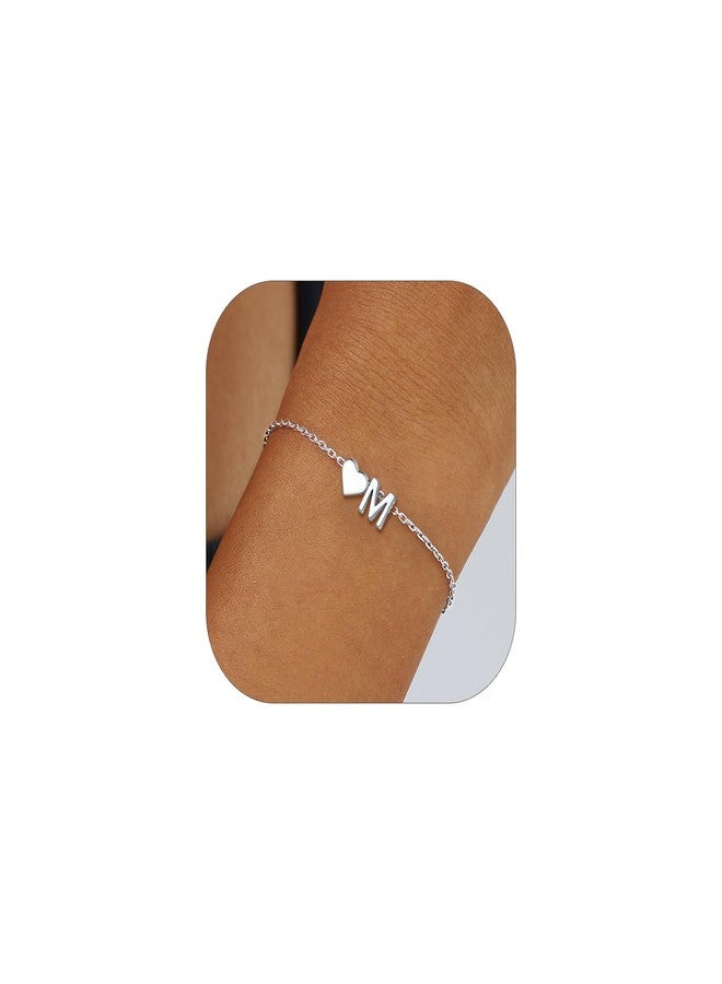 ChicSilver سوار قلب شيك سيلفر 925 فضة استرلينية سوار أولي مضاد للحساسية سوار فضة رقيق بحرف M - Image 1
