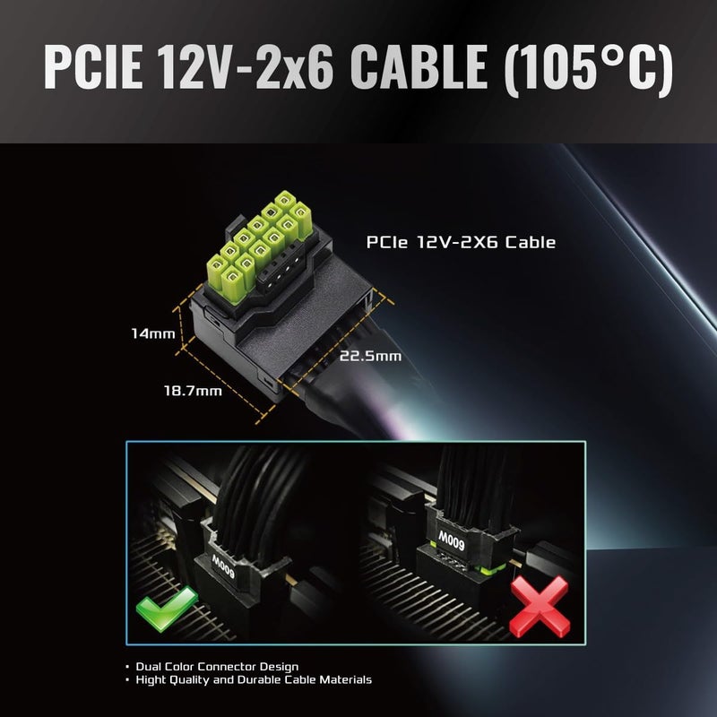 ASRock 12V-2x6 600W Power Cable | ATX 3.1 & PCIe 5.1 Compliant | L-Shaped GPU Connector | 16AWG HCS Terminals | for 750W+ ASRock Taichi/Phantom Gaming PSUs - Image 5