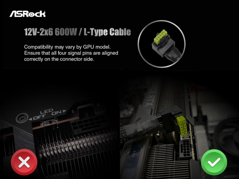 ASRock 12V-2x6 600W Power Cable | ATX 3.1 & PCIe 5.1 Compliant | L-Shaped GPU Connector | 16AWG HCS Terminals | for 750W+ ASRock Taichi/Phantom Gaming PSUs - Image 3