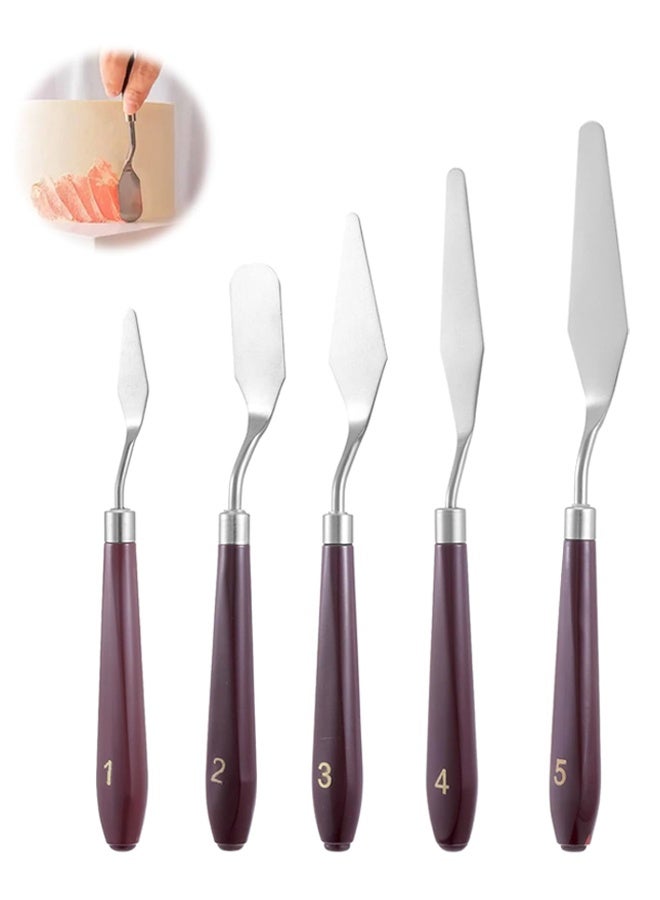 5 Pcs Cake Cream Spatula, Stainless Steel Cake Apatula Palette Knife Offset Spatula Baking Pastry Tool for Cakes Fondant Chocolate - Image 1