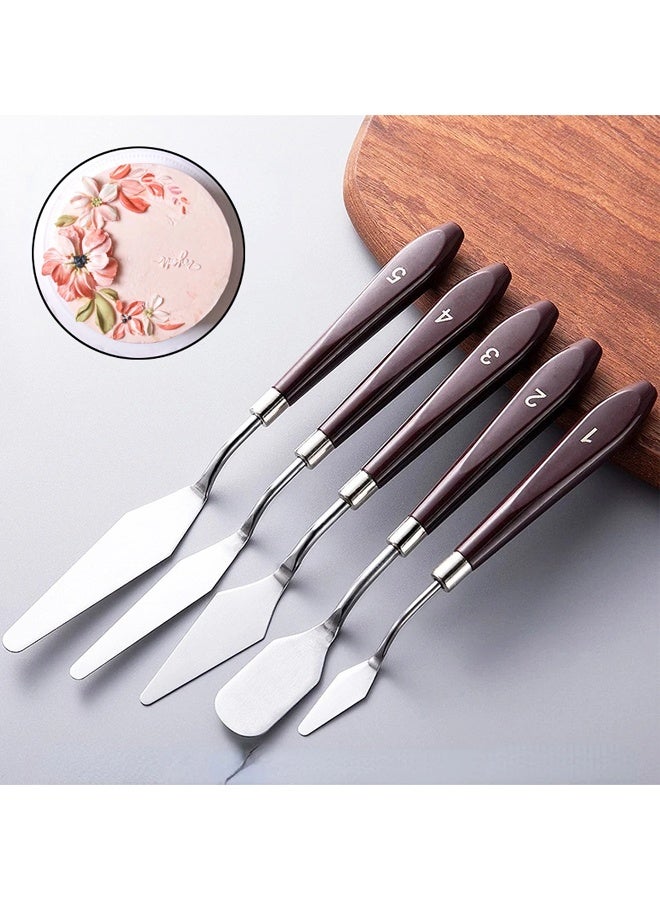 5 Pcs Cake Cream Spatula, Stainless Steel Cake Apatula Palette Knife Offset Spatula Baking Pastry Tool for Cakes Fondant Chocolate - Image 3