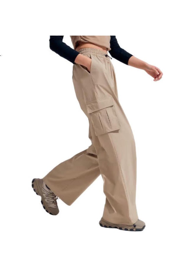 Vvc Women'S Casual Pants, Spring And Summer Sun Protection Cargo Pants, Wide-Leg Two-Way Wear, Quick-Dry Cool-Feeling Patrol Pants, Dark Khaki, L - Image 3
