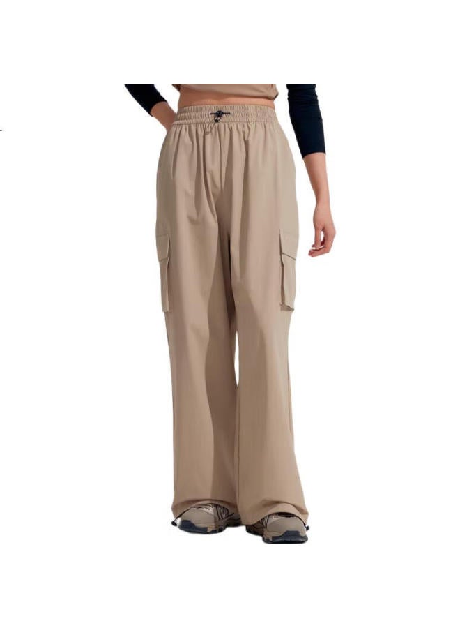 Vvc Women'S Casual Pants, Spring And Summer Sun Protection Cargo Pants, Wide-Leg Two-Way Wear, Quick-Dry Cool-Feeling Patrol Pants, Dark Khaki, L - Image 2