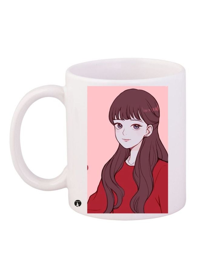 RYN Anime Girl Printed Coffee Mug White/Red/Brown 11ounce