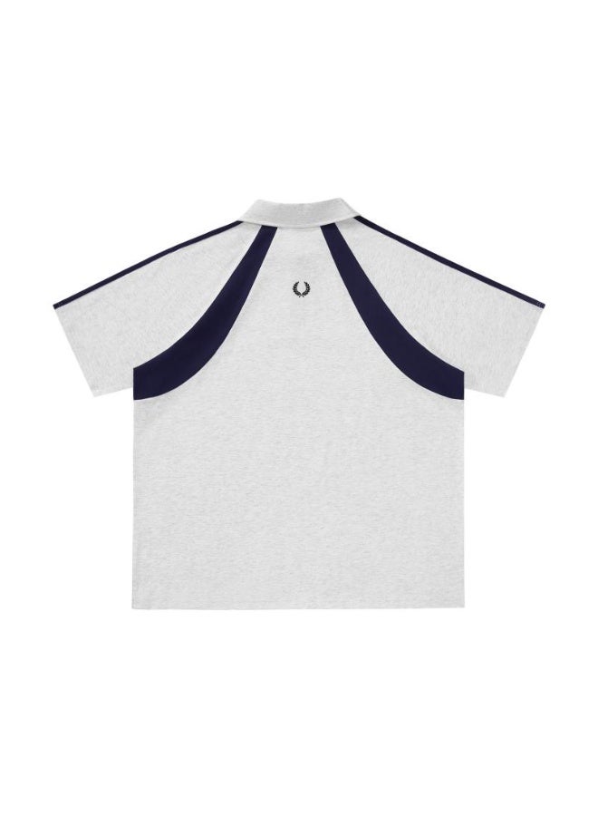 فريد بيري Fred Perry wheat ear standard couple Polo shirt American retro stitching half zipper short sleeve T-shirt loose casual sports shirt - Image 3