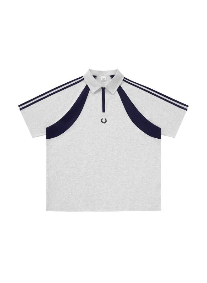 فريد بيري Fred Perry wheat ear standard couple Polo shirt American retro stitching half zipper short sleeve T-shirt loose casual sports shirt - Image 2