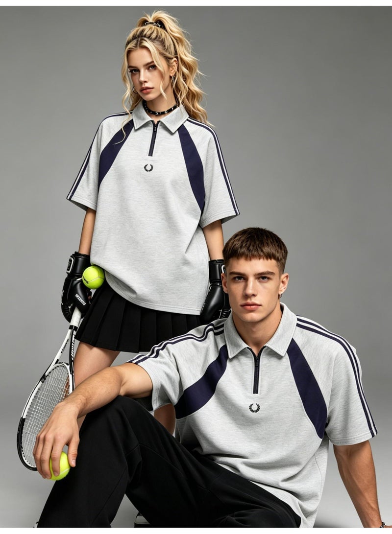 فريد بيري Fred Perry wheat ear standard couple Polo shirt American retro stitching half zipper short sleeve T-shirt loose casual sports shirt - Image 1