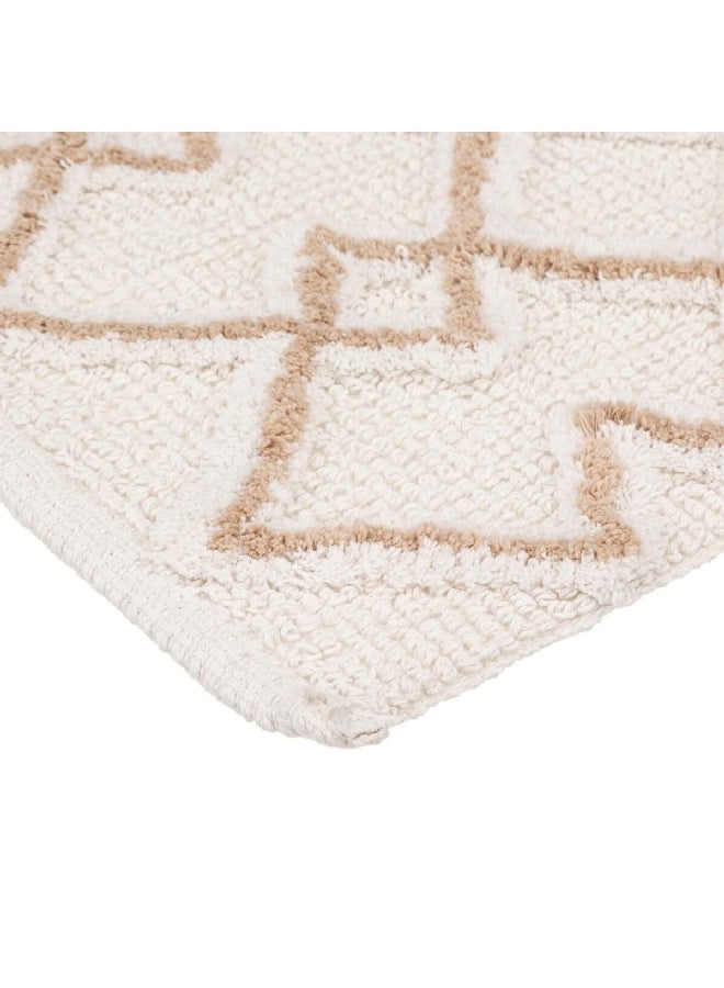 Five Simply Smart Ethnic Design Cotton Bath Mat White and Taupe 50 x 120 cm 174714A - Image 2
