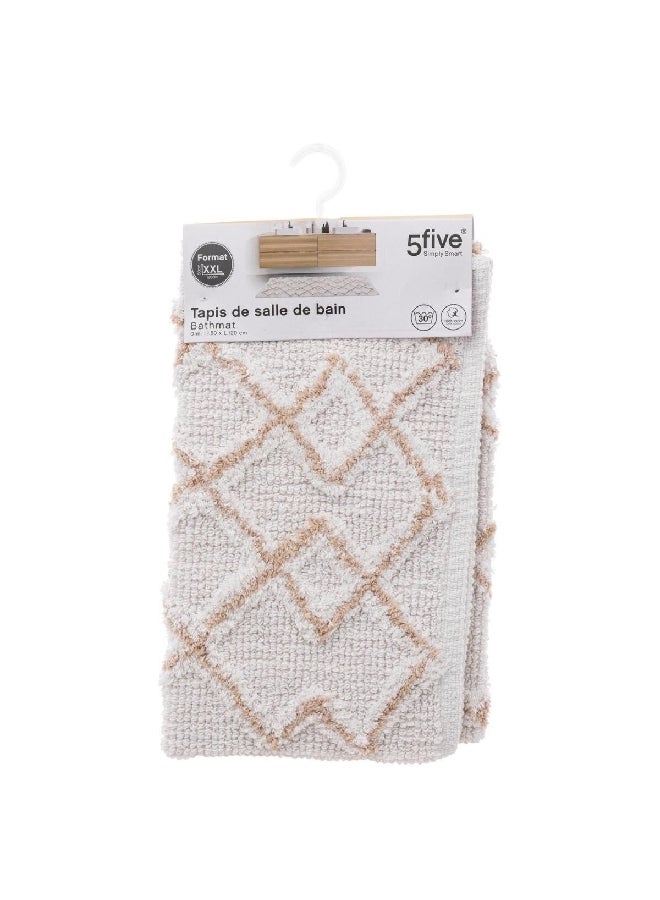Five Simply Smart Ethnic Design Cotton Bath Mat White and Taupe 50 x 120 cm 174714A - Image 4
