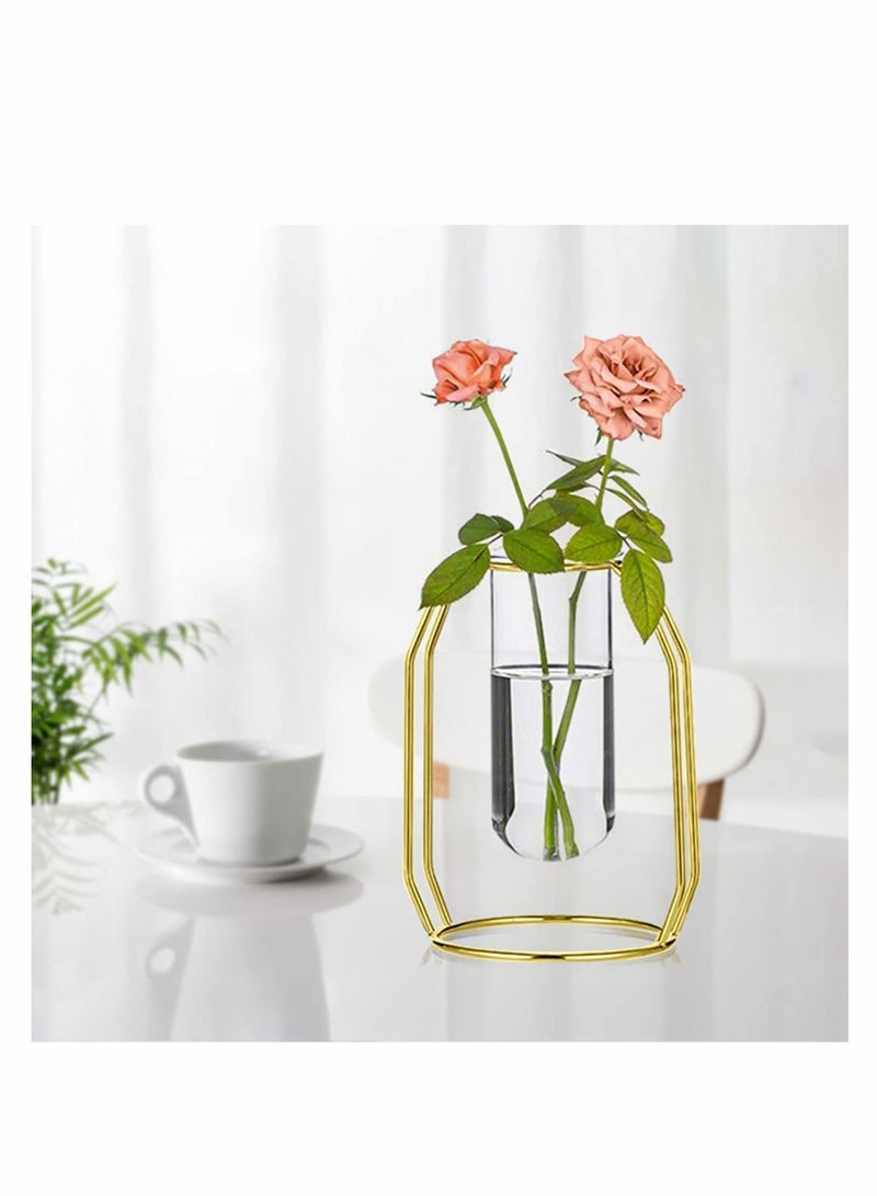 KASTWAVE Glass Flower Vase with Gold Metal Frame Test Tube Vase for Hydroponic Plant for Living Room Balcony Office Wedding Party and Flower Display Flower Arrangement Desktop Ornaments - Image 2