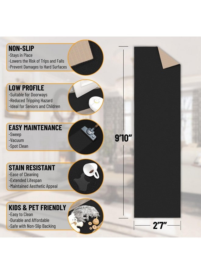Ottomanson سجادة ممر أوتومانسون 2'7" x 9'10" غير قابلة للانزلاق سجادات منطقة صلبة سهلة التنظيف سجادة ممر متينة وصديقة للحيوانات الأليفة للسجاد في الممرات ومدخل المنزل وغرفة المعيشة والمطبخ، أسود - Image 2