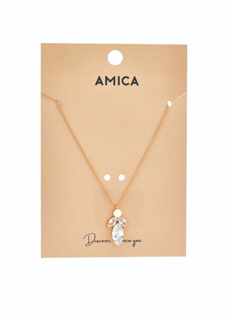 AMICA Embellished Pendant Pearl Stone Necklace - Image 3