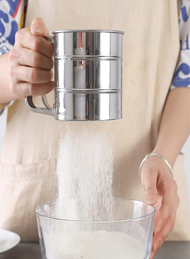 LEMOZA Flour Sifter-Stainless Steel Hand Held Flour Sifter,Flour Shaker Cup for Home Kitchen with Hand Press, Large Capacity Baking Sieve Cup for Icing Sugar Cake Flour (Silver) - Image 2