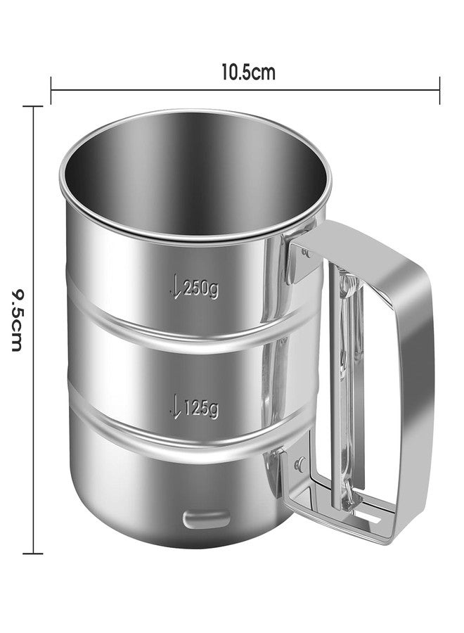 LEMOZA Flour Sifter-Stainless Steel Hand Held Flour Sifter,Flour Shaker Cup for Home Kitchen with Hand Press, Large Capacity Baking Sieve Cup for Icing Sugar Cake Flour (Silver) - Image 3