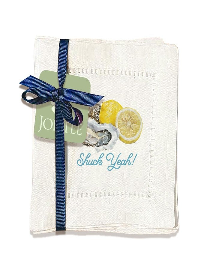 Jolitee Decorative Hemstitch Cocktail Napkins, 6"x6" Washable Linen-Like Cloth Napkins, Handmade for Entertaining and Everyday Use (Shuck Yeah) - Image 1