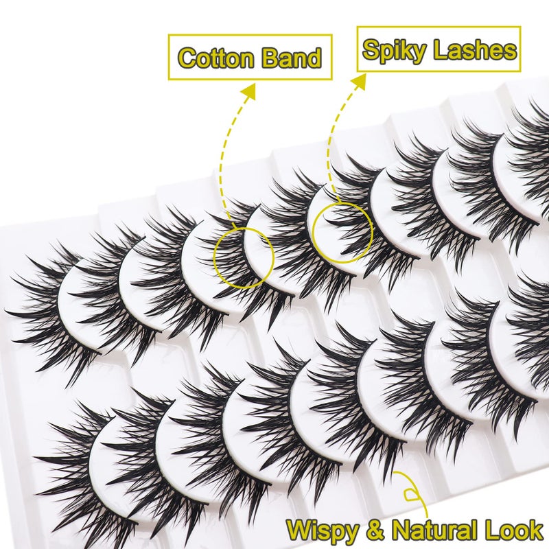 Losha Eyelashes Wispy Wet Look Manga Lashes Natural Look 18mm Spiky Anime Fake Eyelashes 10 Pairs Handmade Faux Mink Lashes Pack (02) - Image 2