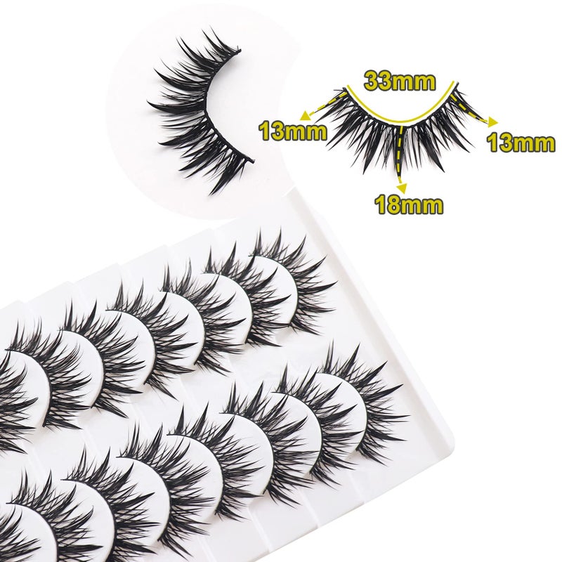 Losha Eyelashes Wispy Wet Look Manga Lashes Natural Look 18mm Spiky Anime Fake Eyelashes 10 Pairs Handmade Faux Mink Lashes Pack (02) - Image 4