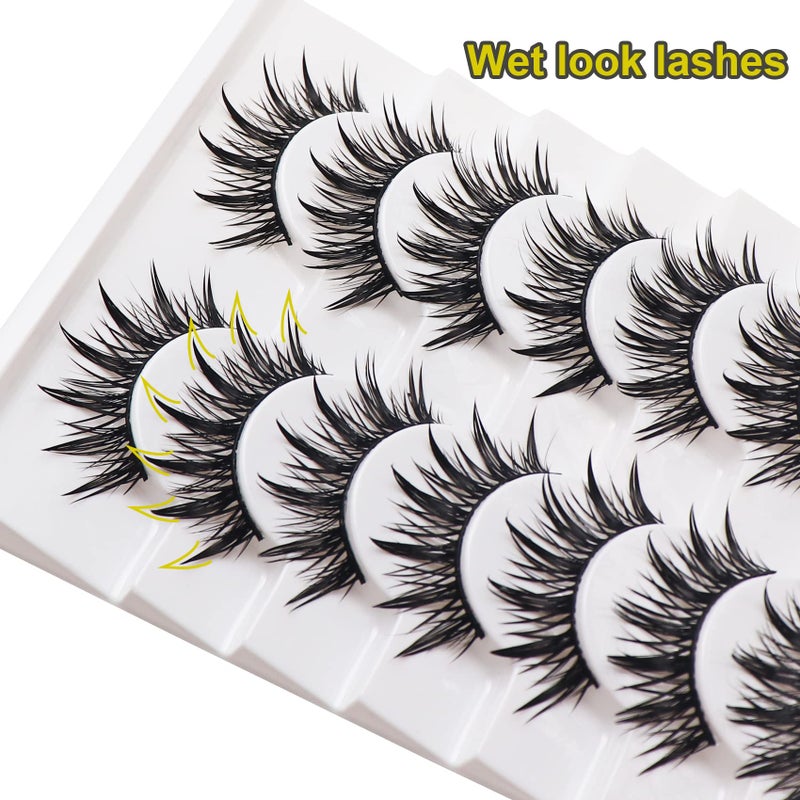 Losha Eyelashes Wispy Wet Look Manga Lashes Natural Look 18mm Spiky Anime Fake Eyelashes 10 Pairs Handmade Faux Mink Lashes Pack (02) - Image 3