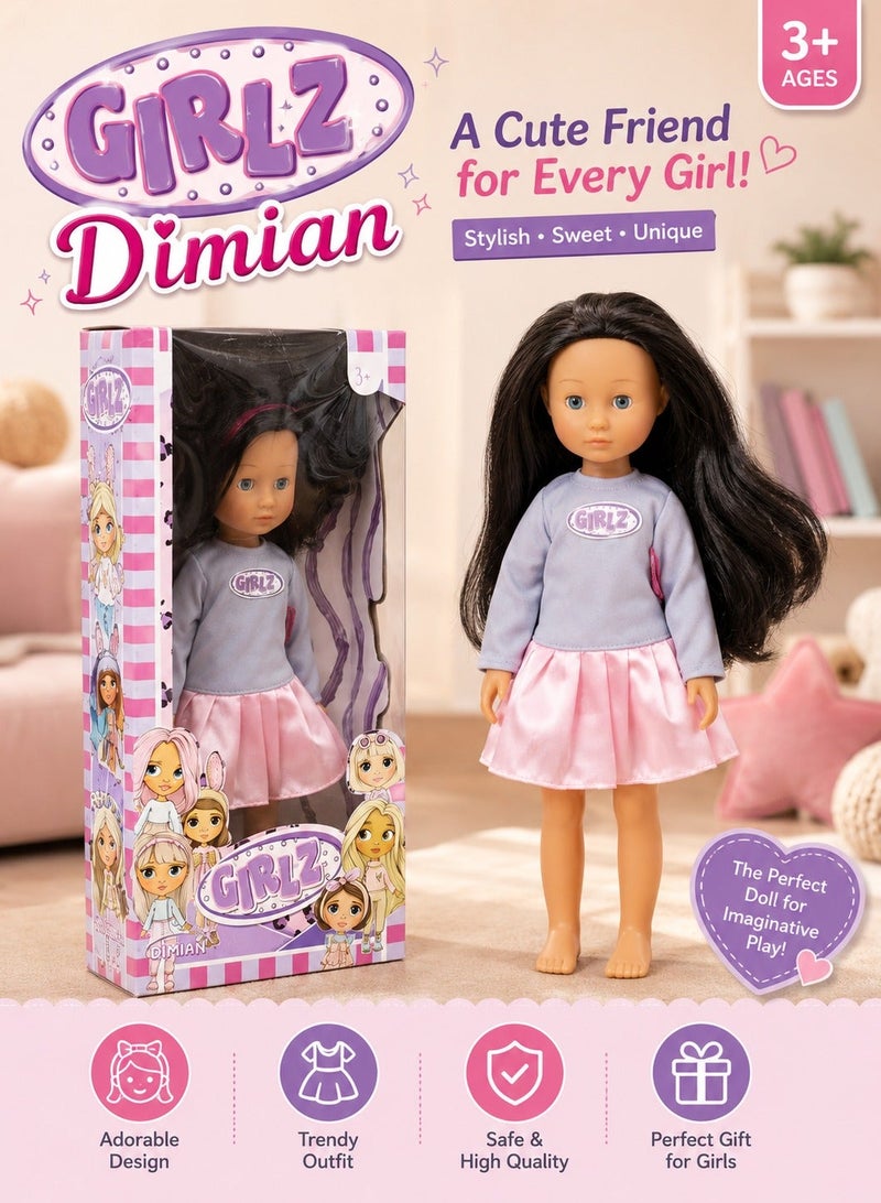 Dimian Girlz Fashion Doll – 35 cm Stylish Doll with Trendy Outfit for Kids - Image 1