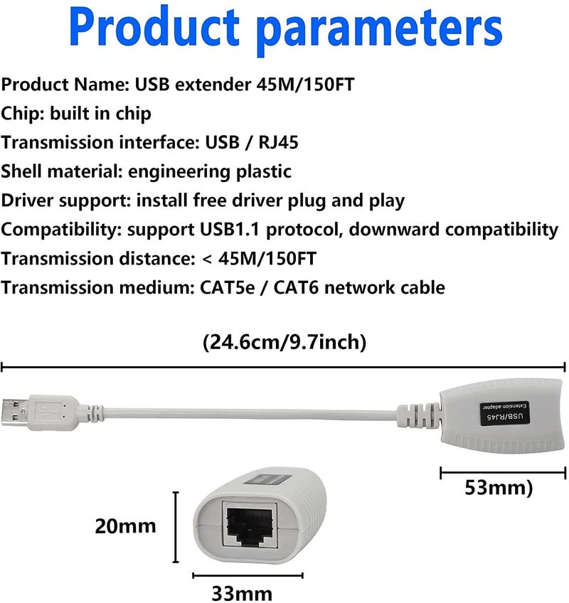 COOLCOLD RJ45 Cat Extension Cable USB 2.0 to LAN Adapter Over Cat5/Cat5e/Cat6 Cable Connector Up to 150ft Length - Image 5