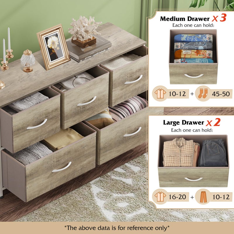 WLIVE Dresser for Bedroom with 5 Drawers, Wide Chest of Drawers, Fabric Dresser, Storage Organizer Unit with Fabric Bins for Closet, Living Room, Hallway, Greige Oak - Image 4