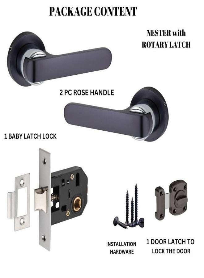 Sardar Nester Black Finish Mortise Door Lock Set for Main Door With 3 Brass Keys - Handle Lock for Bedroom, Home, Office, Hotel (With Rotary Latch) - Image 3