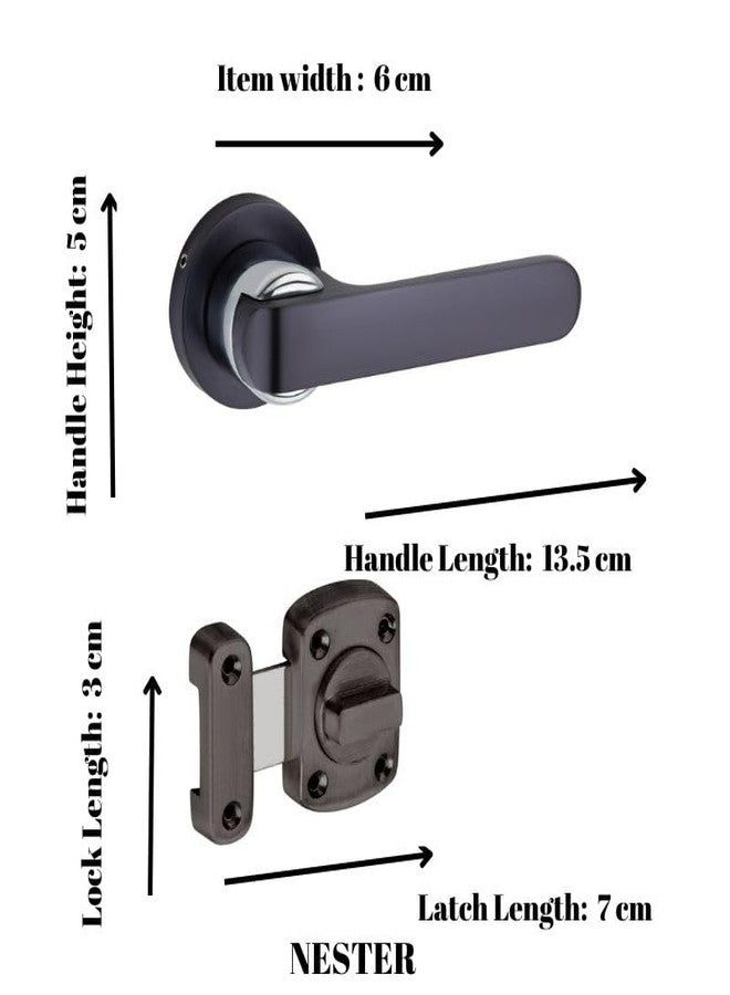 Sardar Nester Black Finish Mortise Door Lock Set for Main Door With 3 Brass Keys - Handle Lock for Bedroom, Home, Office, Hotel (With Rotary Latch) - Image 2