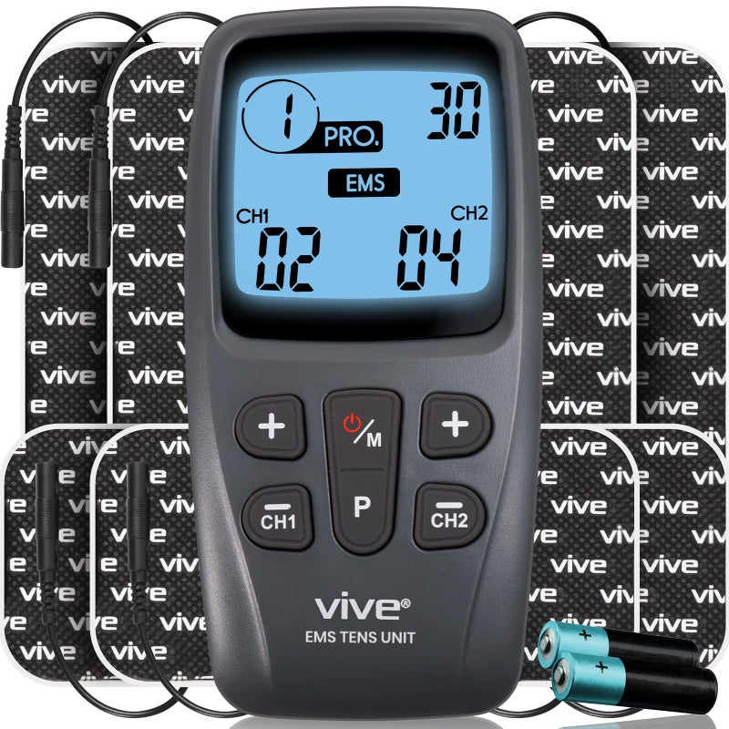 Vive EMS Muscle Stimulator 22 Mode Tens Unit for Pain Relief Therapy Machine for Back Shoulder Body Pain Management 40 Level Device 8 Self Adhesive 1