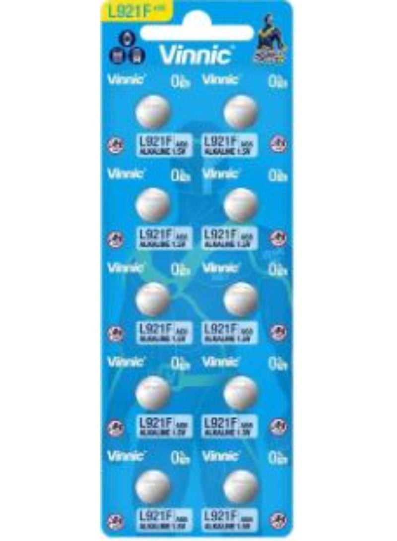 10-Pieces Vinnic AG6 (L921F) Alkaline 0%Hg 1.5V Batteries