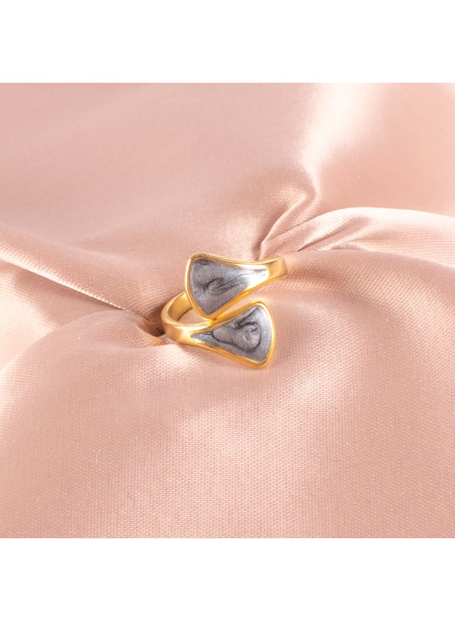 The Black Pearl Accessories Free Size Stainless Steel Golden Ring With Black Enamel  - Image 2