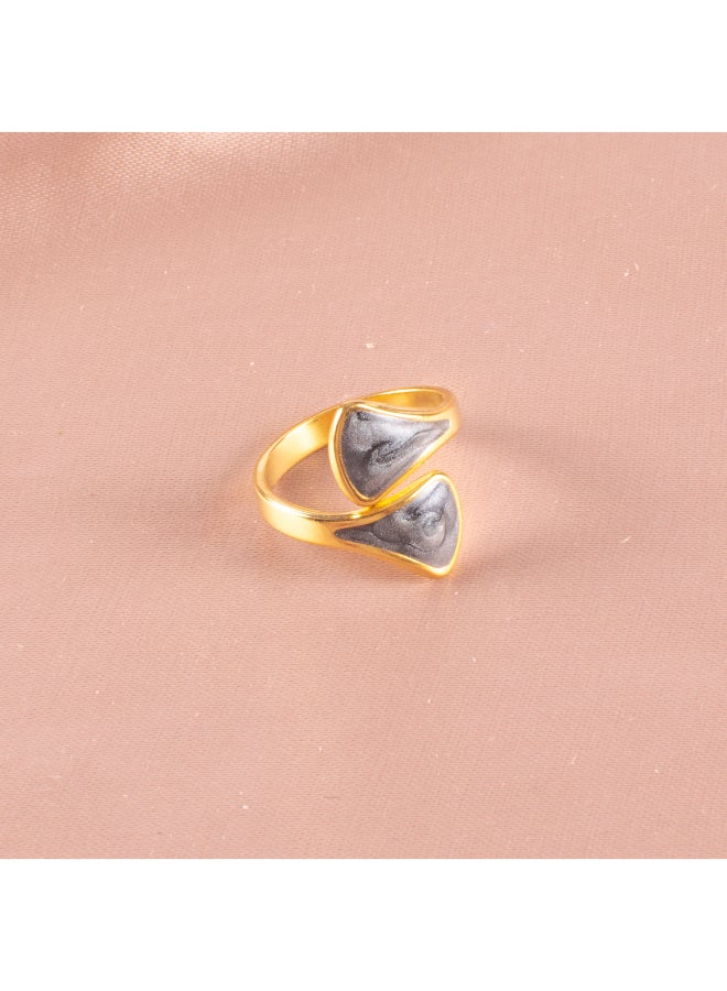 The Black Pearl Accessories Free Size Stainless Steel Golden Ring With Black Enamel  - Image 3