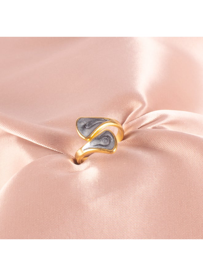 The Black Pearl Accessories Free Size Stainless Steel Golden Ring With Black Enamel  - Image 1