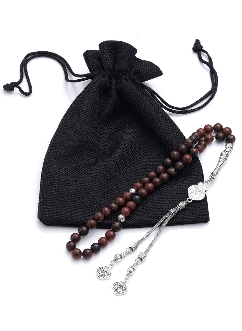 Subhati Prayer Beads (Misbah ) with metal Parts and Mahogany Obsidian Stone | 8 MM Beads - 45 Pcs |Gandeel Writing 5  - Image 3