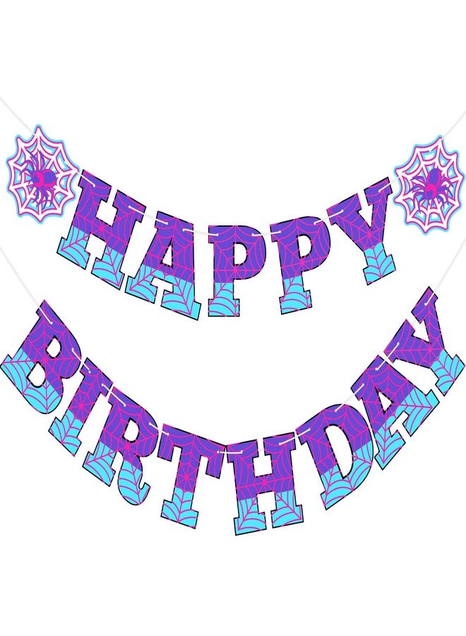 اودين زينة لافتة عيد ميلاد بتصميم عنكبوت شبح أودين، لافتة عيد ميلاد سعيد جاهزة للتعليق، شبكة عنكبوت أرجوانية، أعلام، لافتة، أرجواني، أزرق، وردي، خلفية كرتونية، لوازم حفلات، هدايا - Image 1