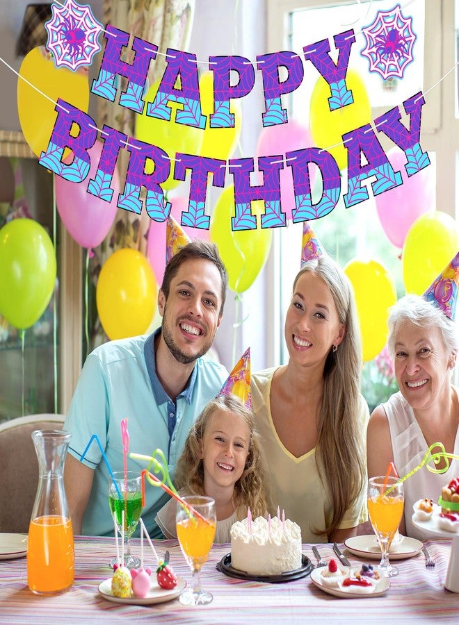 اودين زينة لافتة عيد ميلاد بتصميم عنكبوت شبح أودين، لافتة عيد ميلاد سعيد جاهزة للتعليق، شبكة عنكبوت أرجوانية، أعلام، لافتة، أرجواني، أزرق، وردي، خلفية كرتونية، لوازم حفلات، هدايا - Image 3