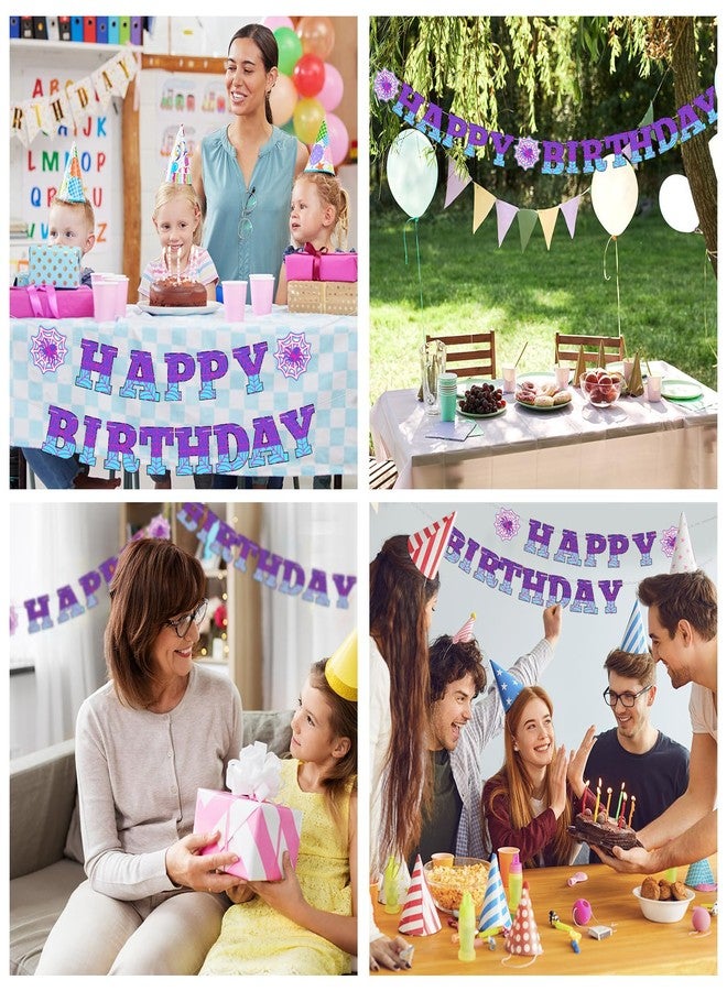 اودين زينة لافتة عيد ميلاد بتصميم عنكبوت شبح أودين، لافتة عيد ميلاد سعيد جاهزة للتعليق، شبكة عنكبوت أرجوانية، أعلام، لافتة، أرجواني، أزرق، وردي، خلفية كرتونية، لوازم حفلات، هدايا - Image 4