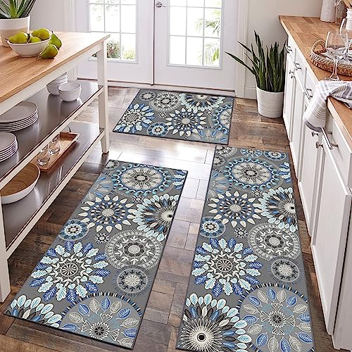 Bsmathom Boho Kitchen Rug Sets 3 Piece, Farmhouse Kitchen Rugs and Mats Non Skid Washable, Non Slip Kitchen Mats for Floor, Vintage Kitchen Floor Mat Carpet for Hallway Laundry Room - Image 1