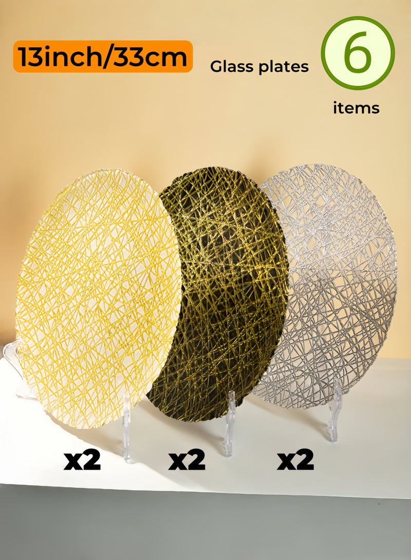 نيهاو مجموعة أطباق زجاجية مكونة من 6 قطع، تتضمن 6 × 13 بوصة، مجموعات أدوات مائدة، صديقة للمجمد/ صديقة للبيئة ودرجة الغذاء مع 3 ألوان، مناسبة للمنزل والحفلات وطبق الحلوى وطبق الفاكهة وطبق العشاء - 33 سم - Image 1