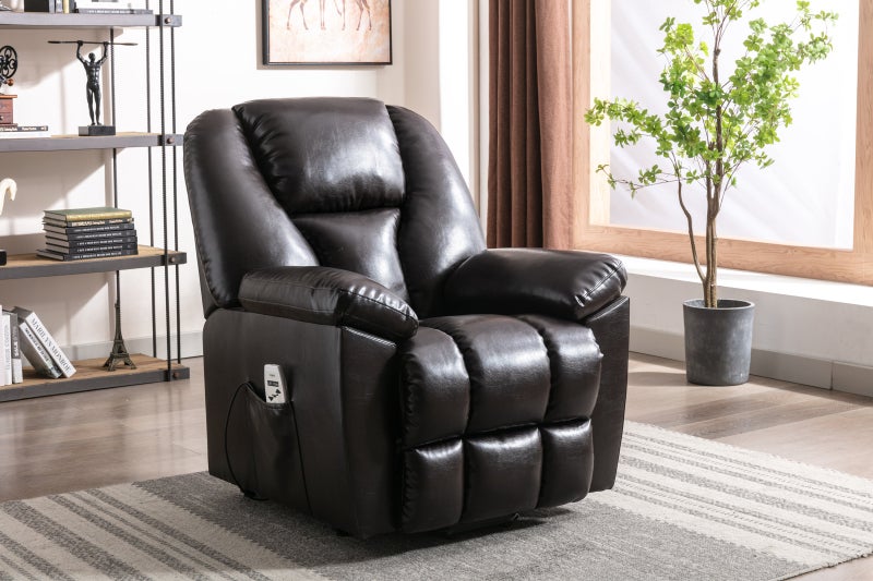 Power Lift Chair: Brown PU Leather Upholstery, MDF Frame, Metal Legs - 8 Massage Points With Lumbar Heat, 3 Modes, Easy Remote Control Power Reclining Chair for Seniors, Home Relaxation, TV Watching, - Image 4