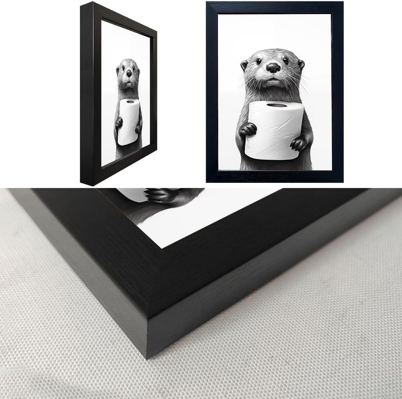 Melpa Art Bathroom Picture Wall Decor, Framed Black and White Bathroom Wall Art, Toilet Paper in Little Funny Raccoon's Hand Animal Canvas Print Painting - Image 4