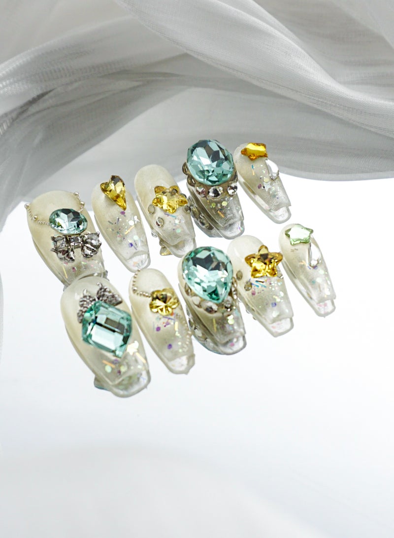 Artist Design/3D Princess Maker(Handmade)/Press On nails/Luxury Hand Painted/Long Coffin/10 PCS / S Size - Image 1