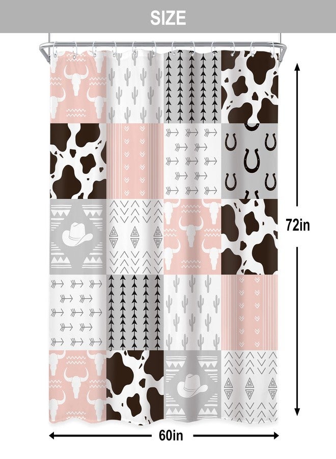 Newsely Pink Western Patchwork Shower Curtain 60Wx72L Inch West Cow Cactus Print Pink and Grey Cowboy Cowgirl Boys Girls Nursery Bathroom Set Cute Waterproof Bath Decoration Accessories Home Decor - Image 5