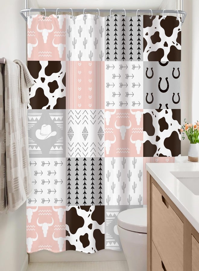 Newsely Pink Western Patchwork Shower Curtain 60Wx72L Inch West Cow Cactus Print Pink and Grey Cowboy Cowgirl Boys Girls Nursery Bathroom Set Cute Waterproof Bath Decoration Accessories Home Decor - Image 4