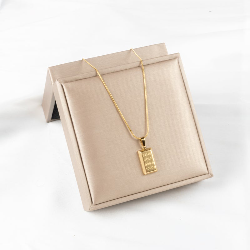 Golden Stainless Steel Bar Pendant Necklace