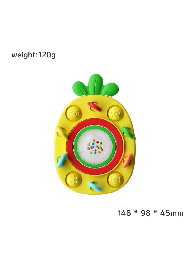 Baby Grab and Play Toy Grasp Hand Pull Rope Training Toy BPA Free Chewable Silicone Food Grade Rattle Teether Baby Suitable for Baby Early Cognitive Toys (Pineapple)