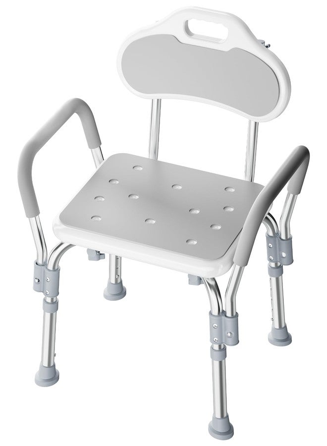 BlessReach Shower Chair for Elderly and Disabled with Arms, Heavy Duty Adjustable Height Bath Seat for Inside Shower or Tub, Slip Resistant, Padded Backrest & Armrest, Supports 500 lb, Gray - Image 1