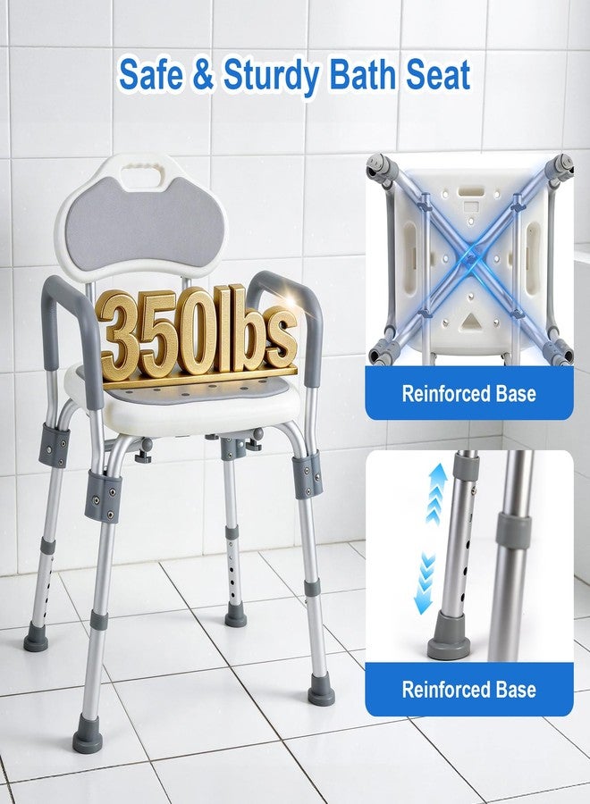 BlessReach Shower Chair for Elderly and Disabled with Arms, Heavy Duty Adjustable Height Bath Seat for Inside Shower or Tub, Slip Resistant, Padded Backrest & Armrest, Supports 500 lb, Gray - Image 3