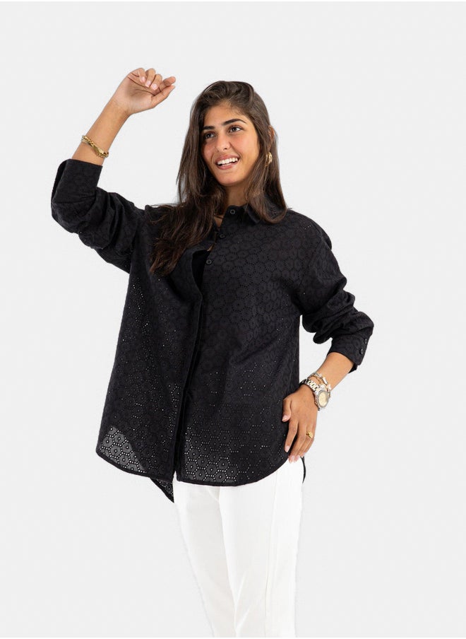 Clue Perforated Round Hem Shirt  - Image 2