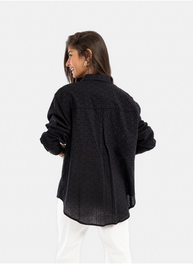 Clue Perforated Round Hem Shirt  - Image 3