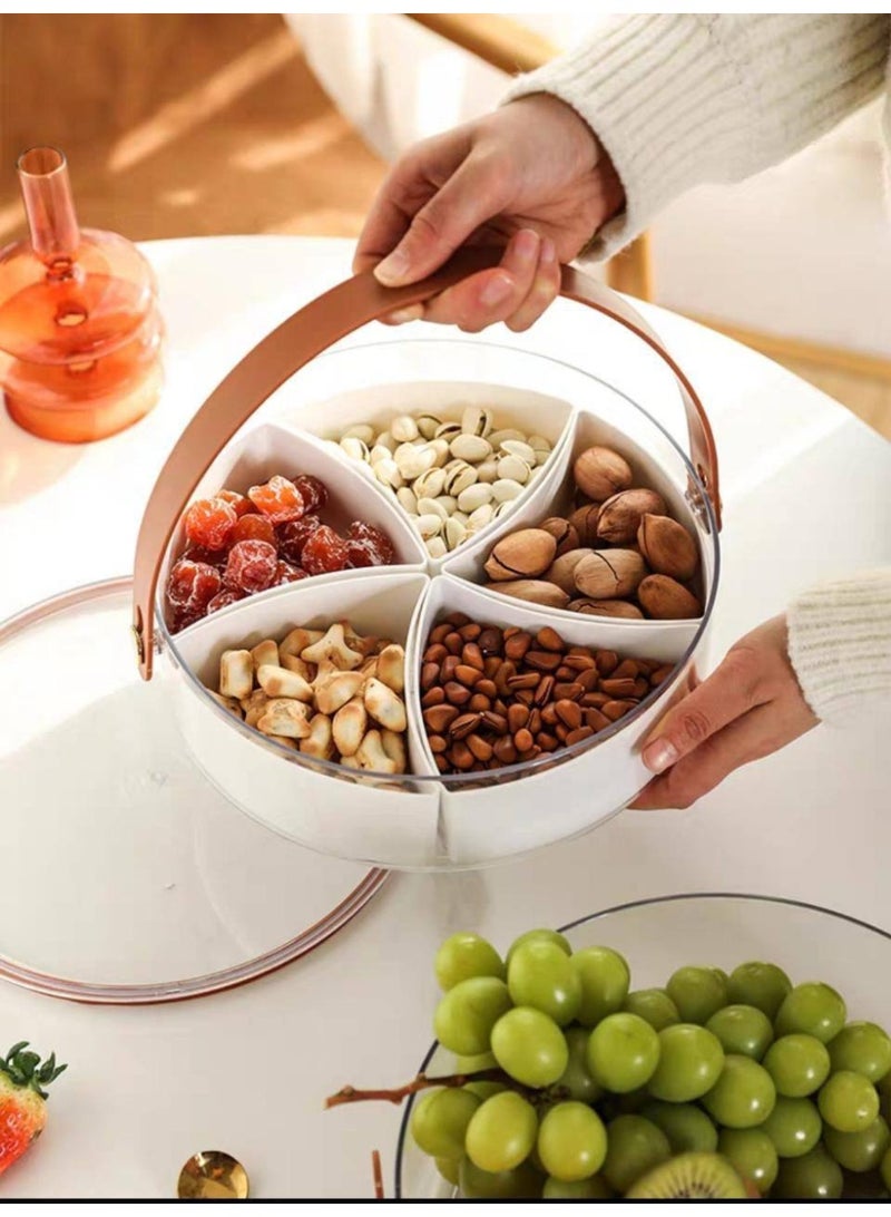FALMER Clear Divided Serving Tray with Lid & Handle, Snack Box Charcuterie Container, Portable Serving Platters with 5 Compartments Snack Tray Snack Organizer for Candy, Fruits, Nuts - Image 1